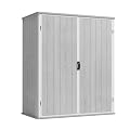 Greesum 5X3FT Plastic Storage Shed with Floor, Resin Outdoor Storaged Shed with Lockable Door, Easy Assembly All-Weather Tool Sheds for Garden, Patio, Yard, Light Gray (4.7×2.5FT)