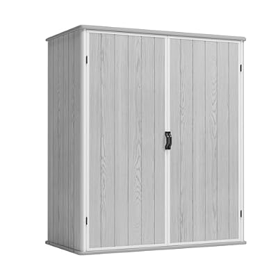 Greesum 5X3FT Plastic Storage Shed with Floor, Resin Outdoor Storaged Shed with Lockable Door, Easy Assembly All-Weather Tool Sheds for Garden, Patio, Yard, Light Gray (4.7×2.5FT)