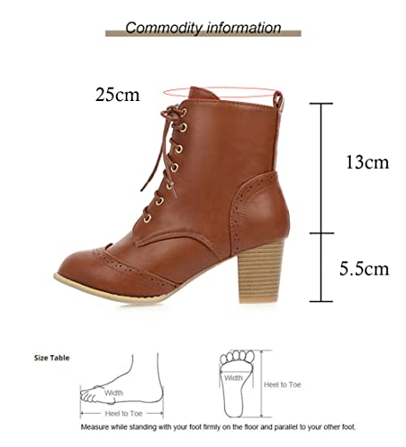 Women's Ankle Boots Lace Up Block Stacked Heels Round Toe Shoes Dress Booties4