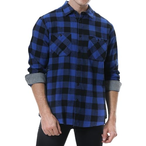 Image of WARHORSEE Flannel Shirt for Men Long Sleeve Button Down Plaid Shirts | Soft Cotton Blend for Multi-season Wear, Lightweight yet Warm, Dual buttoned storage pockets, Machine Washable Easy Care