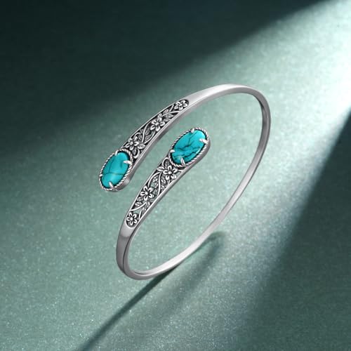 Genuine Natural Turquoise Chunky Adjustable Bracelet 925 Sterling Silver Boho Elegant Style Bangle Cuff Jewelry Gift for Women3