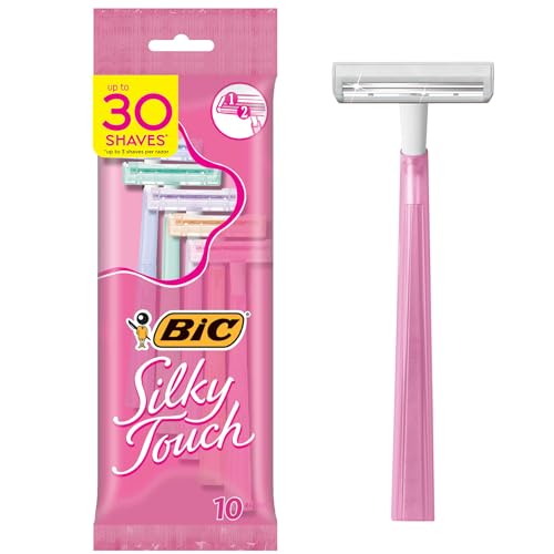 BIC Silky Touch Women's Disposable 2 Blade Razors, Pretty Pastel Handles and Travel Ready, 10-Pack