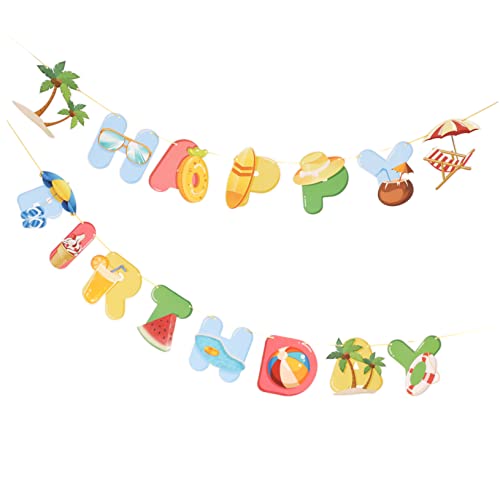 Garneck Birthday Banner Beach Theme Tropical Party Decorations Hawaiian Style Pull Flag