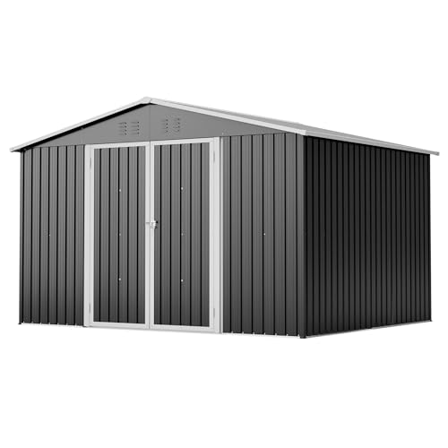 Gxffipw Gartenhaus Metall Geräteschuppen 300x252x191 cm mit Klapptür, Gerätehaus Gartenschuppen mit Satteldach und Stauraum, Gartenhütte Fahrradschuppen für Gartengeräte, Schwarz