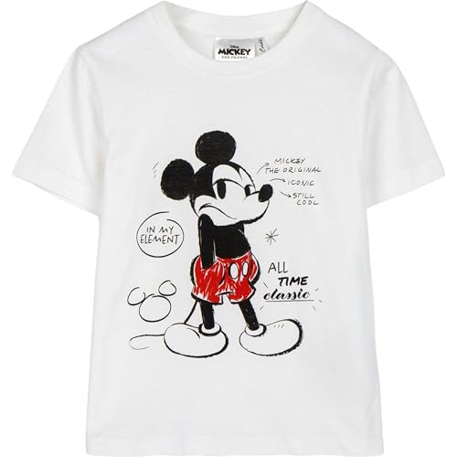T-Shirt à Manches Courtes pour Enfants Stitch Produit Original conçu en Espagne Tricot, Mickey Blanc, 6 Ans Fille