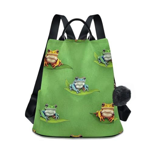 Sac à dos coloré avec motif grenouilles et feuilles vertes femme