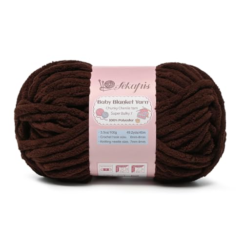 Image of 3.5 oz /49.2 yds Chunky Chenille Yarn for Crocheting, #7 Super Bulky Baby Blanket Yarn for Crocheting Soft, Fluffy Velvet Yarn for Knitting, Amigurumi Crochet Yarn for Crafts (Coffee)