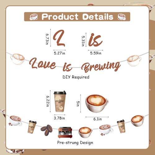 Image of Coffee Bridal Shower Decorations Love Is Brewing Balloons Banner Coffee Theme Garland Foil Fringe for Girls Women Cafe Bar Theme Bachelorette Bridal Shower Wedding Shower Party Supplies