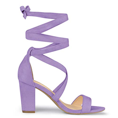 Allegra K Allegra K Women's Lace Up Block Heels Purple Sandals - 9 M US