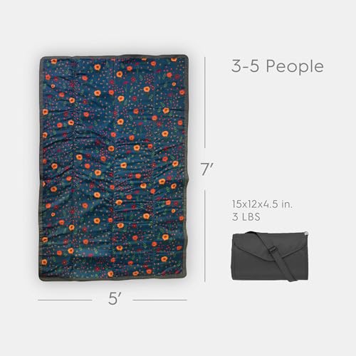 Image of Little Unicorn 5'x7' Outdoor Family Picnic & Beach Blanket | Durable & Water-Resistant Fabric | Compact Fold & Easily Wipes Clean | Zipper Pocket (Midnight Poppy)