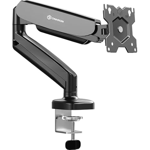 ONKRON Single Monitor Desk Mount for 13-32 Inch Screen up to 17.6 lbs, Full Motion Monitor Mount Arm Swivel Tilt & Rotation with 75x75 & 100x100 VESA Mount - Gas Spring Monitor Arm for Desk Black Cover