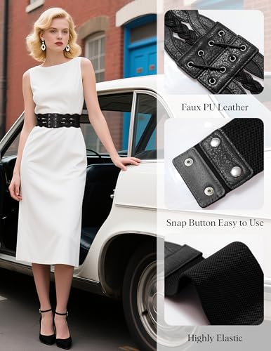 Wedtrend Women's Wide Elastic Belt Vintage Stretch Belt with Metal Buckle Braided Waist Belt for Dresses3