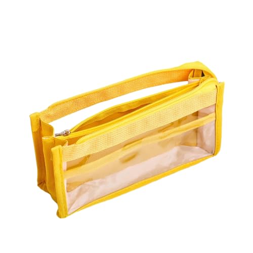 1 estojo criativo simples de grande capacidade transparente para estudantes bolsa de armazenamento com zíper portátil, Amarelo, 21.5*7.5*10cm