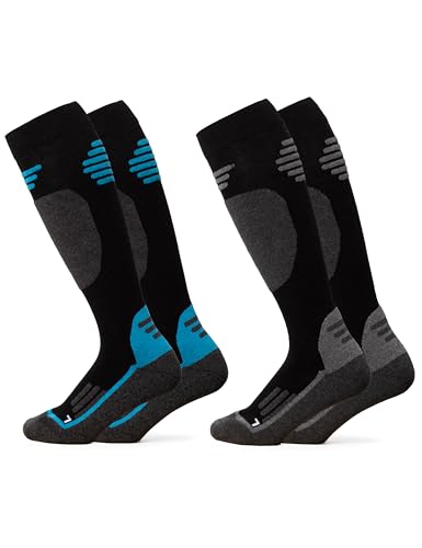 Occulto Calcetines de Esquí de Lana Merino para Hombre & Mujer 2 pares (modelo: Toni) Negro Azul 35-38
