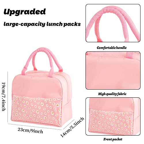 OTKARXUS Insulated Lunch Bag for Women,Portable Waterproof Lunch Box Cooler Bag with Daisy Pattern Transparent Pocket,Lunch Bag for Adults Girls Kids School Work Picnic Travel (A Pink) - Image 2