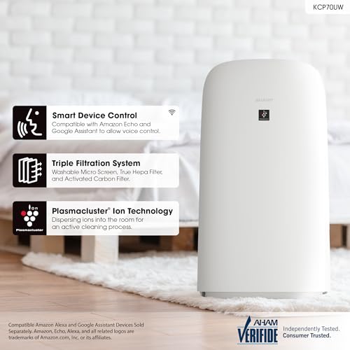 SHARP-Smart-Air-Purifier-and-Humidifier-compatible-wAlexa-Google-Asst-Plasmacluster-Ion-Technology-Triple-Filtration-incl-True-HEPA-Filter-Covers-up-to-1913-sq-ft-for-Large-Room-KCP70UW SHARP Smart Air Purifier and Humidifier compatible wAlexa Google Asst Plasmacluster Ion Technology Triple Filtration incl True HEPA Filter Covers up to 1913 sq ft for Large Room KCP70UW