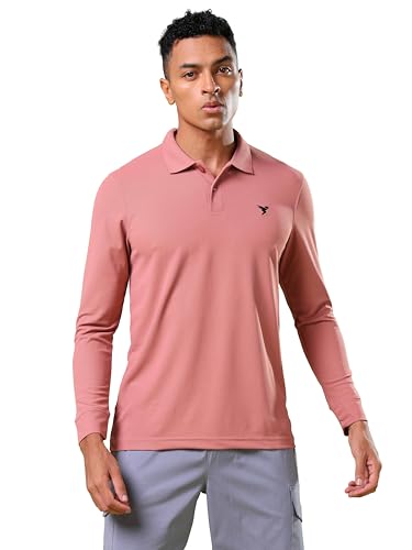 Image of TECHNOSPORT Mens Slim Fit Polyester Active Wear Collar Polo T-Shirt with Long Sleeves for Workout, Sports