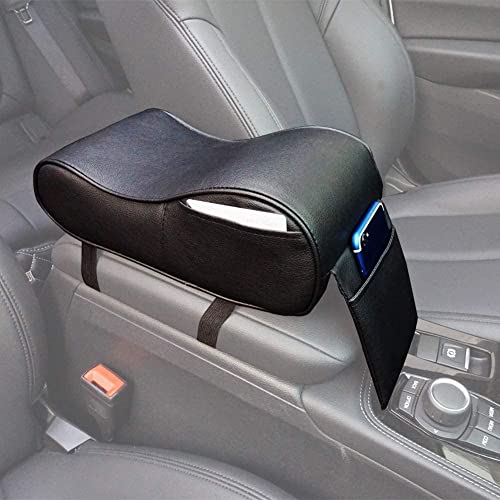 Image of Automaze Center Console Armrest Thick Cushion,Soft Memory Foam PU Leather Height Arm Rest Pad with Phone Pocket Storage Bag