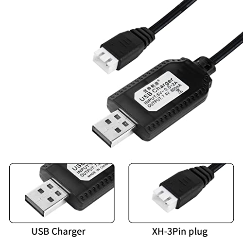 YACSEJAO 2 Pack 7.4V LiPo Battery USB Charger Cable for RC Model Vehicle Buggy Car Truck Boat (XH-3P) - Image 2