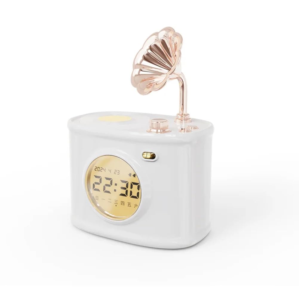 Onchdbfhuu Bluetooth Speaker Retro Clock Alarm Clock Calendar with Display Desktop Home Decor Creatives Gift Small Speaker A