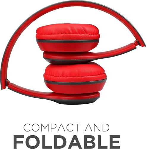 Image of Wireless Bluetooth Headphones with AUX Support | Comfortable Ear Pads | Over-Ear Foldable Headset with Mic | Compatible with Mobile, Laptop, Tablet-Red