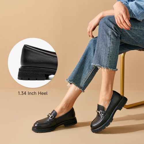 Image of BEAU TODAY Womens Platform Loafers, Leather Penny Loafer Shoes