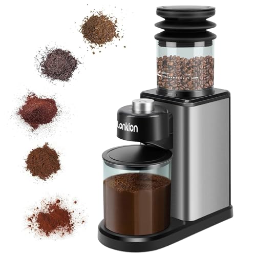 Coffee Grinder, Lonkion Conical Burr Coffee Grinder with 25 Grind...