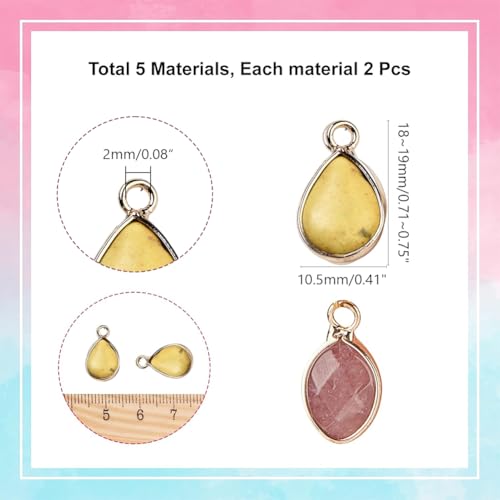 nbeads 10 Stück Natürliche Edelstein Anhänger, 5 Materialien Stein Charms Facettierte Teardrop-Stein-Anhänger Mit Goldener Messing-Open-Back-Lünette Für Die Schmuckherstellung, Bohrung: 2 mm