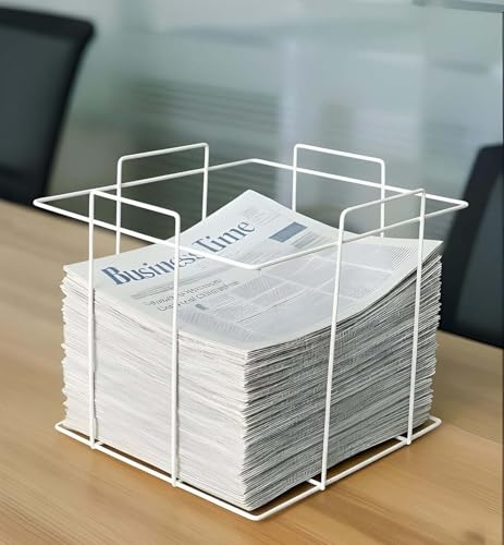 Image of Newspaper Storage Box for Home Iron Wrought Foldable Newspaper Rack Stand, Durable Powder-Coated Organizer for Home Office Library (White (1))