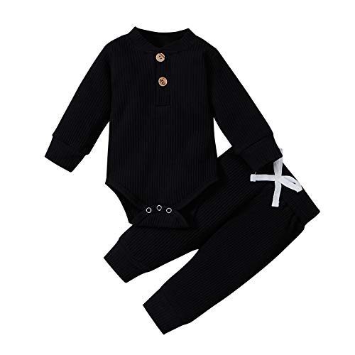 Image of Ledy Champswiin Winter Newborn Baby Boy Girl Clothes Set Ribbed Outfits Unisex Infant Solid Long Sleeve Tops Pants 2PCS