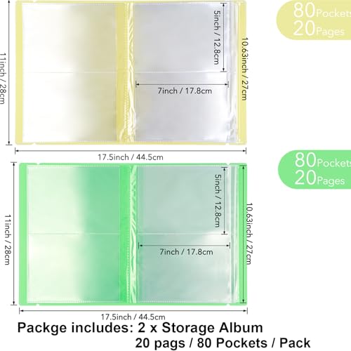 Image of 2 Pack Large Sticker Photo Storage Album, Stamp & Cutting Dies Storage Book Organizer Folder for Cards Storage DIY Scrapbooking Card Making Supplies 20 Pages 80 Pockets / Pack ( Yellow + Green)