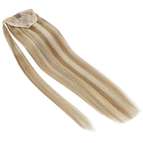 24inch Human Hair Ponytail Extensions Clip in #27 Caramel Blonde Mixed Bleach Blonde Ponytail Extension Silky Straight 100g/set