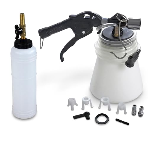 ENVA Kit de purgeur de Frein à air comprimé 11 pièces Appareil de Purge de Frein pour Une Seule Personne avec capacité de réservoir de 1 l avec Adaptateur pour réservoir d'expansion et Adaptateur de