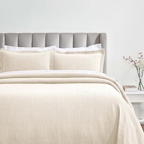 Superior Juego de colcha y funda de almohada de algodón de 3 piezas, decoración de cama para el hogar, colcha decorativa, 2 fundas de almohada, peso medio, colcha de matelasse texturizada, artículos