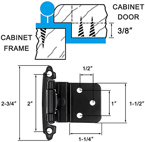 3/8" Inset Cabinet Hinges-4 Pack Black Cabinet Hinges For Variable Kitchen Bathroom Cabinet Doors -2 Pairs Flush Face Mount Cupboard Self-Closing Kitchen Cabinet Hardware Hinges #TOP1
