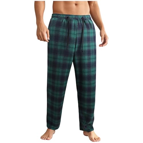 Mens Flannel Pajama Pants Plaid Soft Comfrt Pj Bottoms with Pockets Fall Winter Lightweight Sleepwear Lounge Clothing