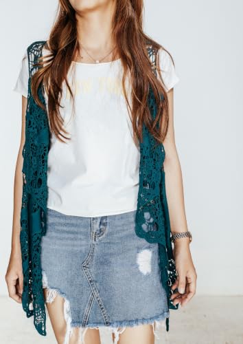 Image of JASTIE Women Open Stitch Cardigan Boho Sleeveless Hippie Summer Hollow Out Solid Crochet Vest
