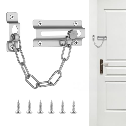flintronic Cadena Puerta, 1 Pieza Acero Inoxidable Cerradura Cadena Puerta Antirrobo, Cerradura de Cadena de Puerta con Tornillos, para Puertas Interiores y Ventanas de Hoteles Familiares, Plata