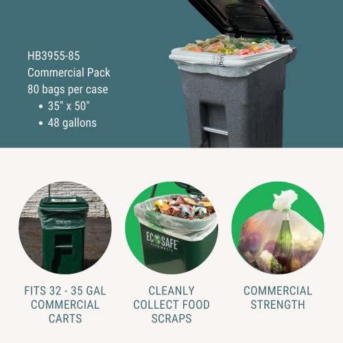 Image of EcoSafe-6400 HB3955-85 Certified Compostable Bag - 39x55 inch Green Bags for 48 Gallon Bin - Extra Strong Leak, Puncture and Tear Resistant Food Scraps Bin Liners, Pack of 80