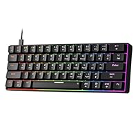 NEWMEN GM611 Gaming Keyboard,60% Percent Mechanical Keyboard 61 Keys LED Backlit Anti-Ghosting Black Keycaps Wired Gaming Keyboard Qwerty for PC, Windows, Gamer, Office, Typists(Red Switches)