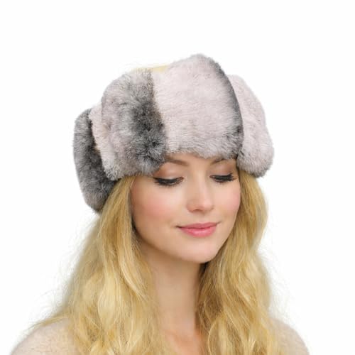DLNYC Luxury Faux Fur Winter Headband, Plush Head Wrap Ear Warmer, Cold Weather Fashion Accessory for Men and Women (Grey Chinchilla, Standard)