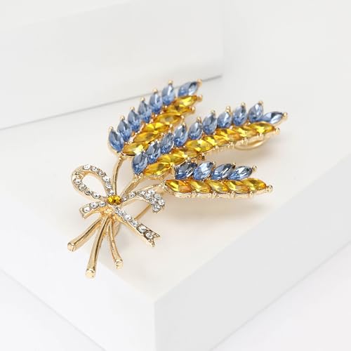 Image of Fashion Three-head Ear of Wheat Brooch for Women Blue and Yellow Ukrainian Flag Brooch Patriotic Pin Gift