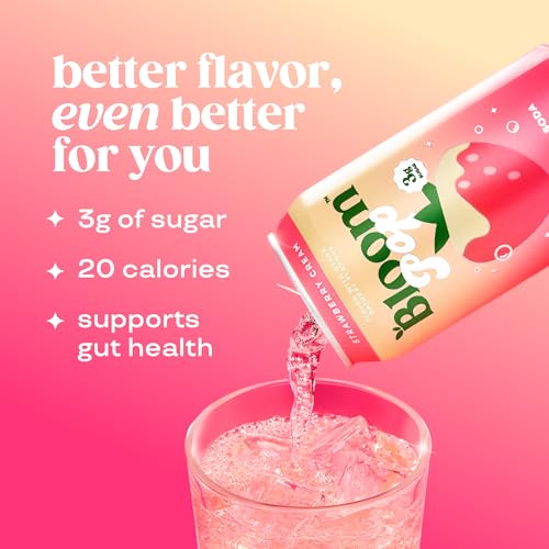 Image of Bloom Pop Prebiotic Soda, Gut Health Support, Strawberry Cream, 12 Pack | Strawberry cream flavor with clinically backed prebiotics for gut health, metabolism support and soda satisfaction.