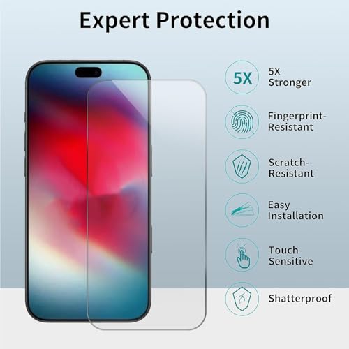 Image of AIBEX Tempered Glass for Apple iPhone 15 Pro Max | 9H Hardness | Anti-Glare & Anti-Fingerprint | Water Resistant | Edge-to-Edge Full Screen Protector | Bubble-Free Installation