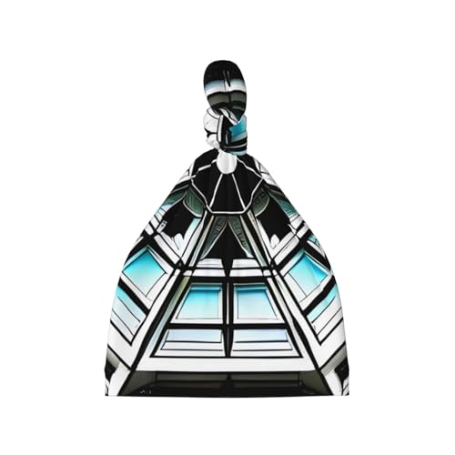 Newborn Baby Hat, Octagon Building Print Soft Top Knot Beanie Cap, Cute Baby Headwear for 0-6 Months Black