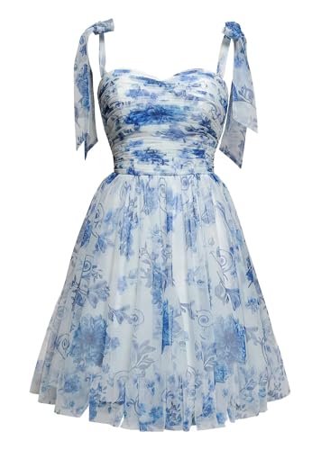 Basgute Floral Print Tulle Short Homecoming Dresses for Teens 2025 Spaghetti Straps Formal Prom Party Gown2