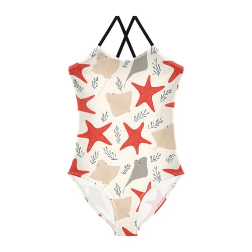 Manta Starfish Pattern Girls One Piece Swimsuits Summer Quick Dry Beach Bathing Suit