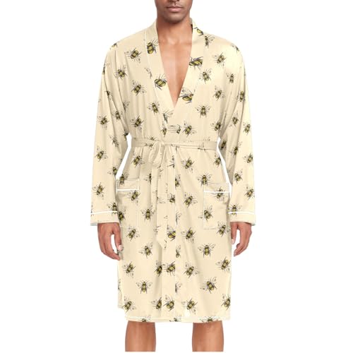 Men's Bee Robes Lightweight Long Sleeve Kimono Bathrobe Soft Sleepwear Loungewear with Pocket
