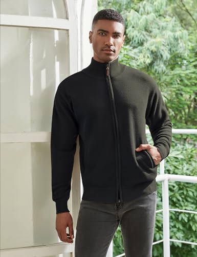 Men's Cardigan Sweaters Full Zip Up Stand Collar Slim Fit Casual Knitted Fleece Lined Sweater Pockets2