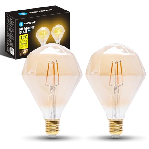 Aigostar - Ampoules LED E27 4W, Blanc Chaud 1800K, 320 Lumens, Décoratives: Diamant, Style Vintage Type Edison à Filament, Couleurs Ambre, Non Dimmables, 2...